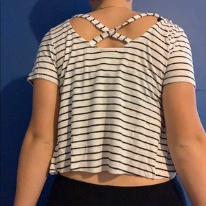 Mossimo black and white striped cropped T-shirt